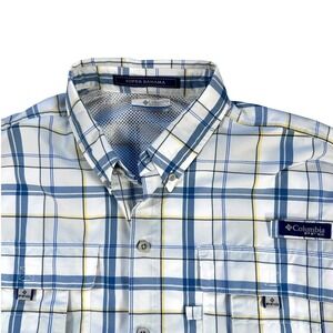 Columbia PFG Super Bahama Mens Large Blue Plaid Long Sleeve Fishing Shirt L/G